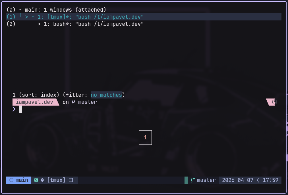 Tmux session showing three panes with vim, server logs, and terminal